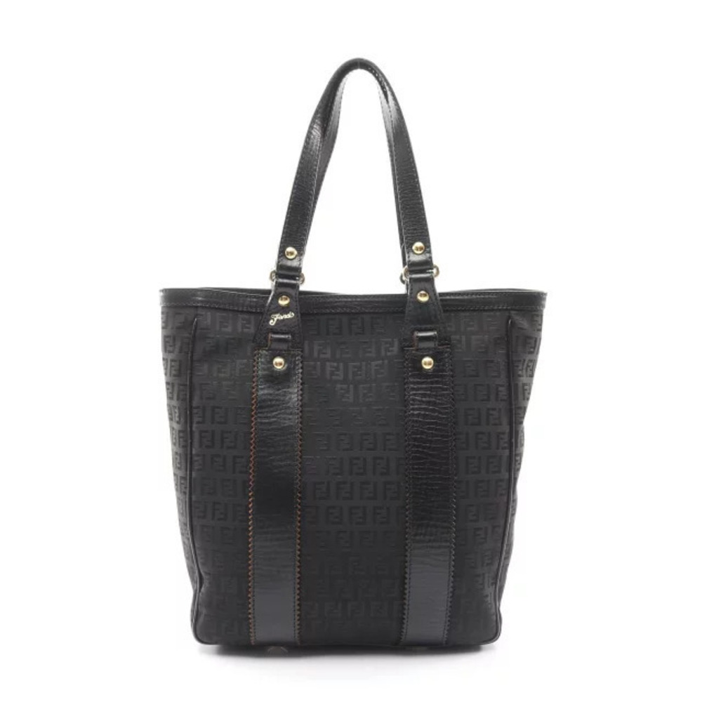 Fendi Zucchino Tote Bag Canvas Leather Black